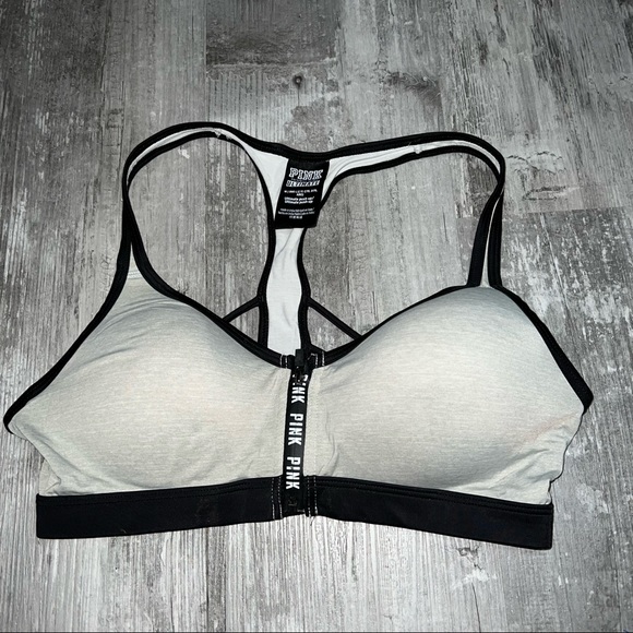 PINK Victoria's Secret Other - PINK Victoria's Secret Ultimate Push Up Gray Front Zipper Sports Bra Size Medium